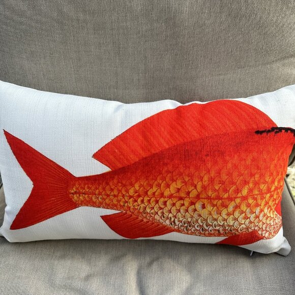 Set Of 2 Red Fish Throw Pillows 19x12 Coastal Nautical Home Decor - Picture 4 of 13